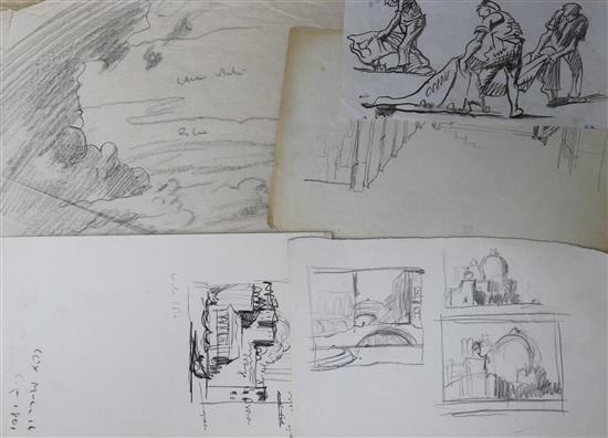 Frank Brangwyn, three pencil sketches, figure studies and landscapes Largest 19 x 26cm unframed